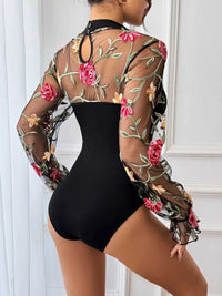 Floral Embroidered Mesh Long Sleeve Bodysuit 100100221400313 35 Affordable Fashion Under $100 Jerry's Apparel 