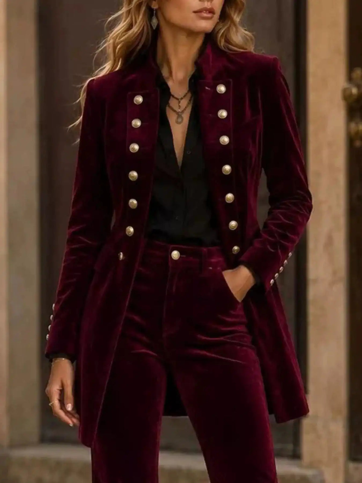 Velvet Double-Breasted Blazer and Flare Pants Set 101001710079074 99 Affordable Fashion Under $100 Jerry's Apparel 
