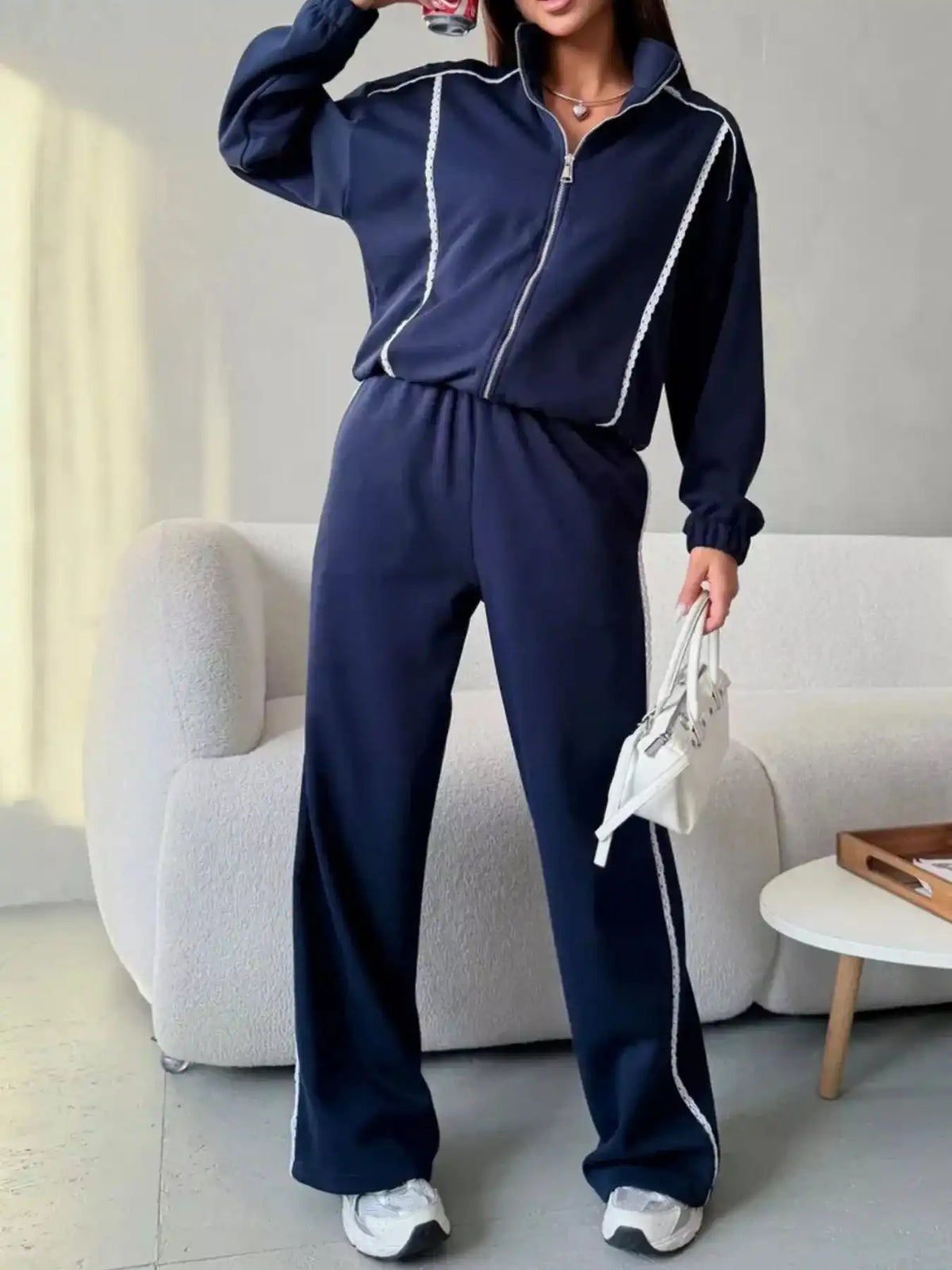 Zip-Up Jacket and Wide-Leg Pants Set 100100070627217 107 Comfortable Weekend Sets Jerry's Apparel 