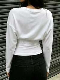 Slim Fit V-Neck Long Sleeve Ruched T-Shirt 101001963666097 37 Affordable Fashion Under $100 Jerry's Apparel 