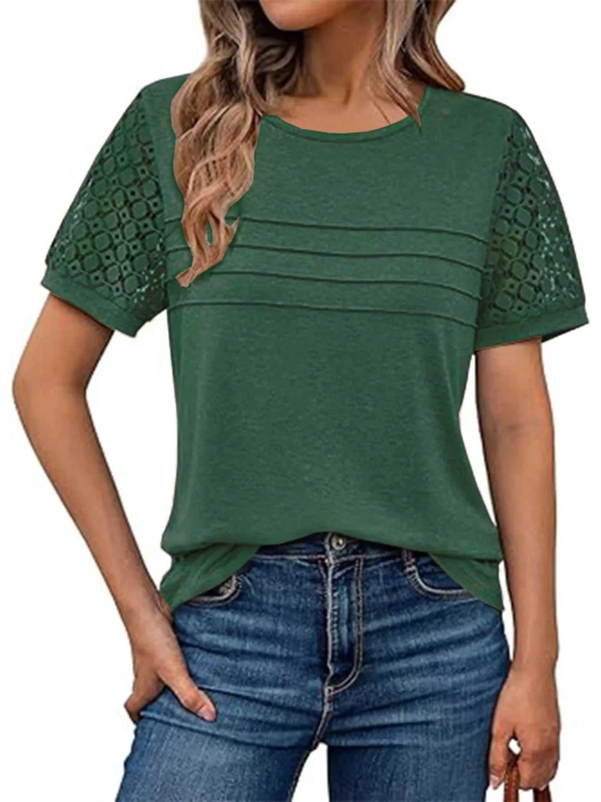 Lace Short Sleeve Round Neck T-Shirt 101001963259093 27 Affordable Fashion Under $100 Jerry's Apparel 