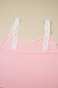 Ribbed Knit Lace Straps Patchwork Lettuce Hem Cropped Top Floral Short Lounge Set 100100950220644 33 Affordable Fashion Under $100 Jerry's Apparel 