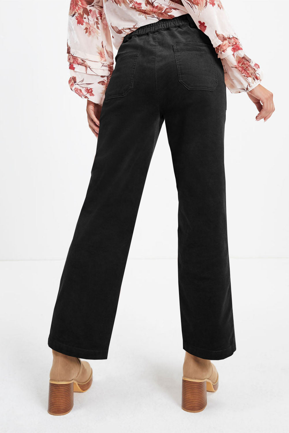 Half Elastic Waist Straight Pants