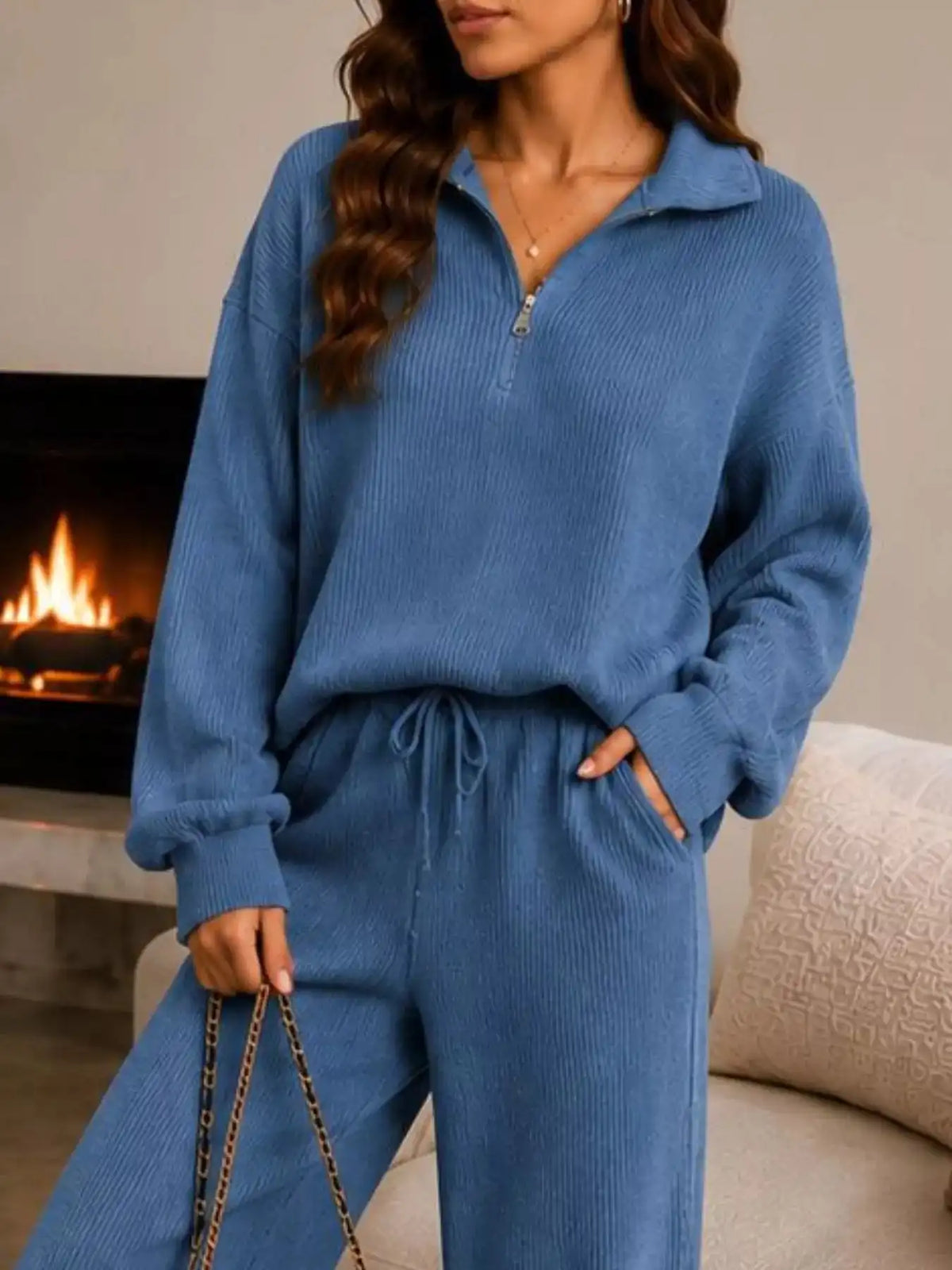 Cozy Ribbed Knit Quarter-Zip Top and Wide-Leg Set 101001505411513 59 Affordable Fashion Under $100 Jerry's Apparel 