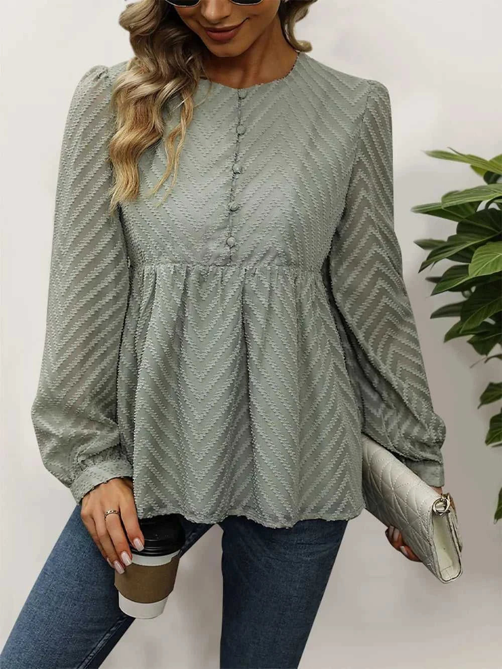 Perfee Peplum Round Neck Long Sleeve Blouse 100100572641009 39 Affordable Fashion Under $100 Jerry's Apparel 