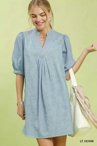 Umgee Print Denim Dress with Contrast Stitch 100100870431434 64 Affordable Fashion Under $100 Jerry's Apparel 