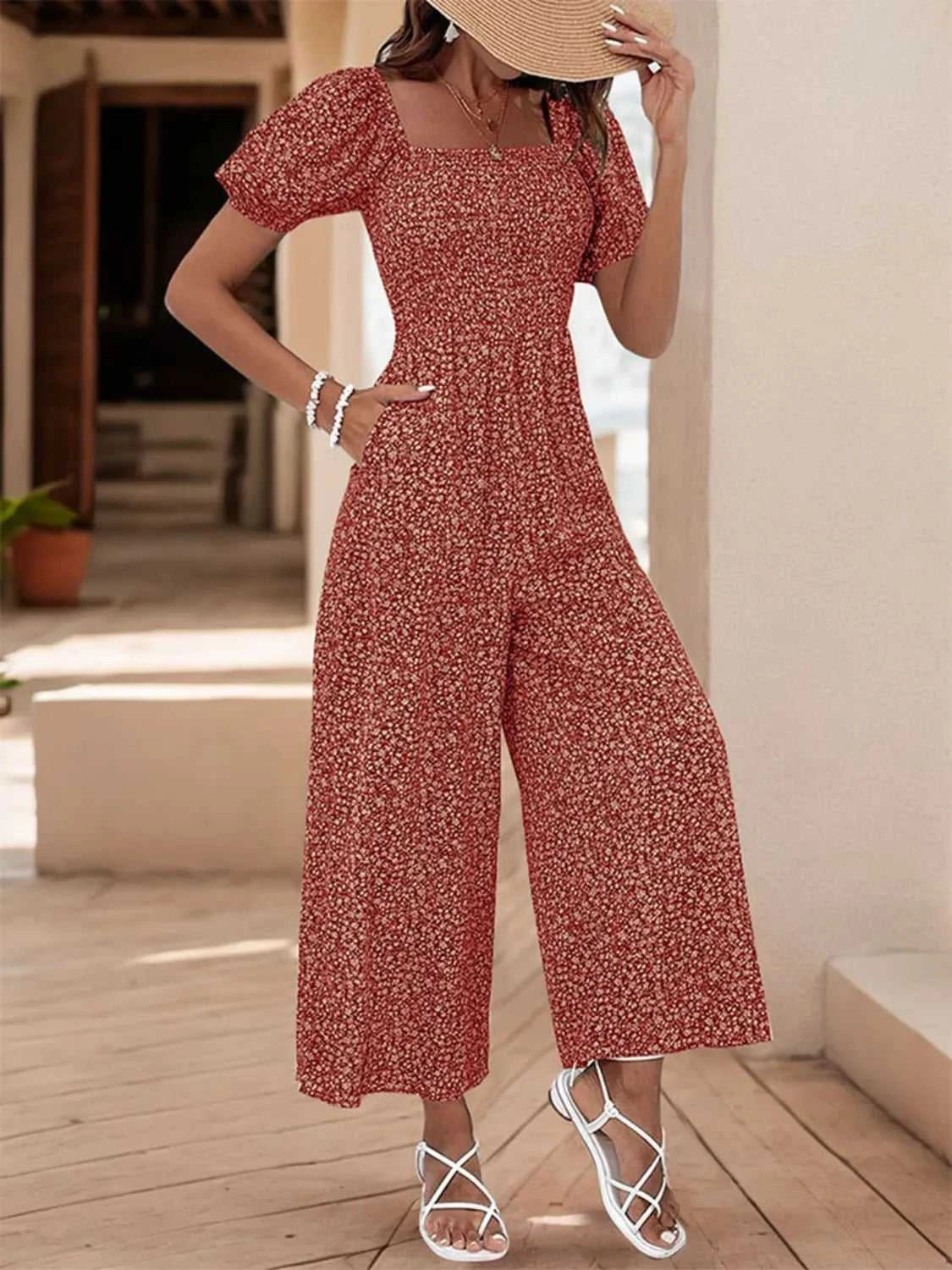 Printed Square Neck Puff Sleeve Jumpsuit 100100346581755 31 Affordable Fashion Under $100 Jerry's Apparel 