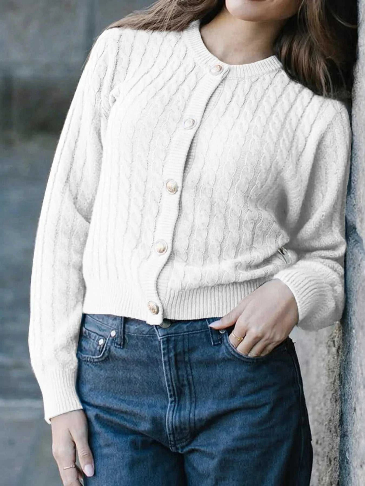 Cable Knit Button-Up Cardigan 100100747145212 57 Affordable Fashion Under $100 Jerry's Apparel 