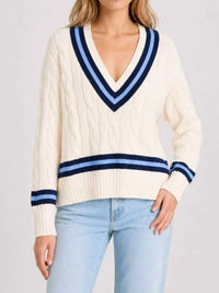 V-Neck Cable Knit Sweater with Contrast Striped Trim 101002074926280 41 Affordable Fashion Under $100 Jerry's Apparel 