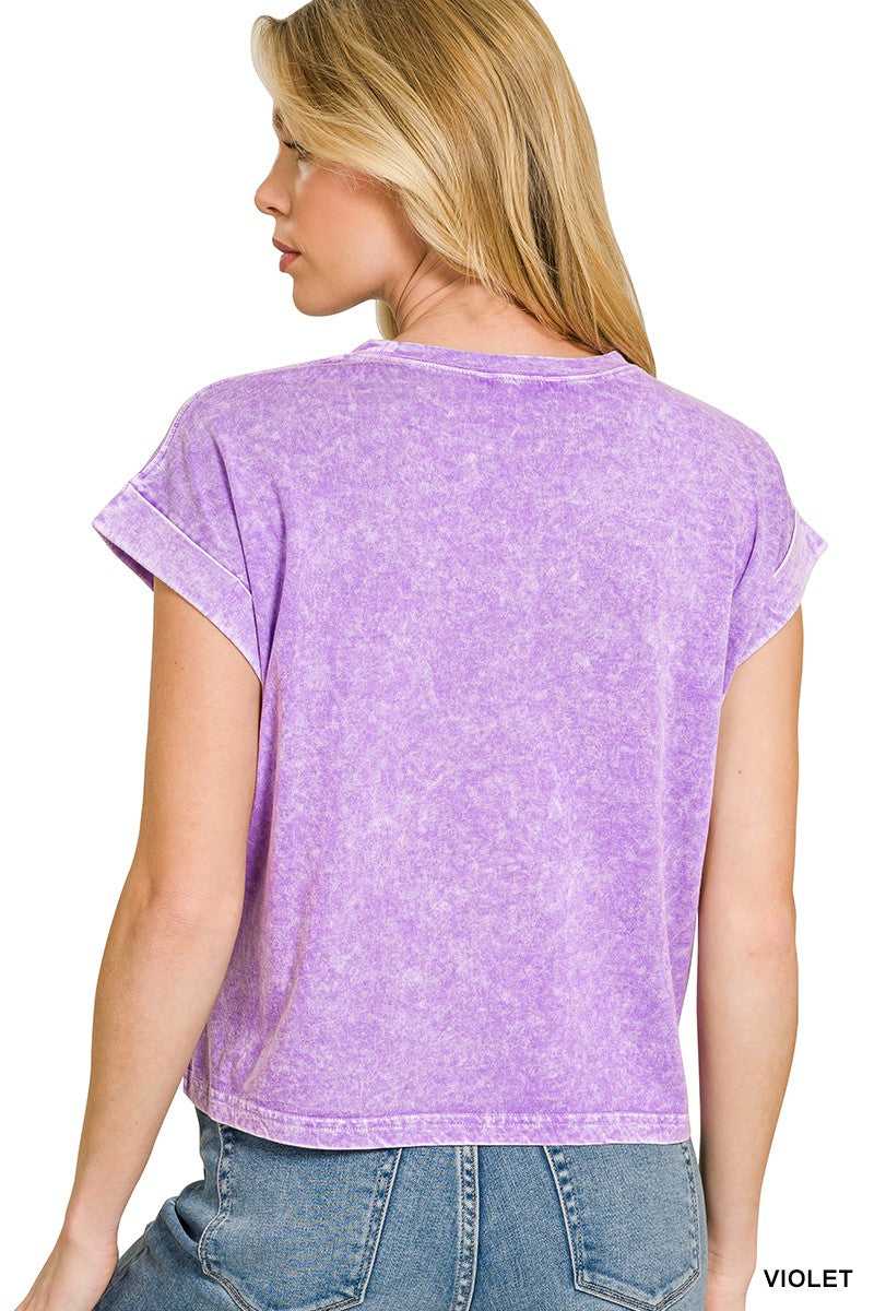 Zenana Halo Snow Washed Cotton Cuffed Short Sleeve Top 100100011241553 23 Affordable Fashion Under $100 Jerry's Apparel 