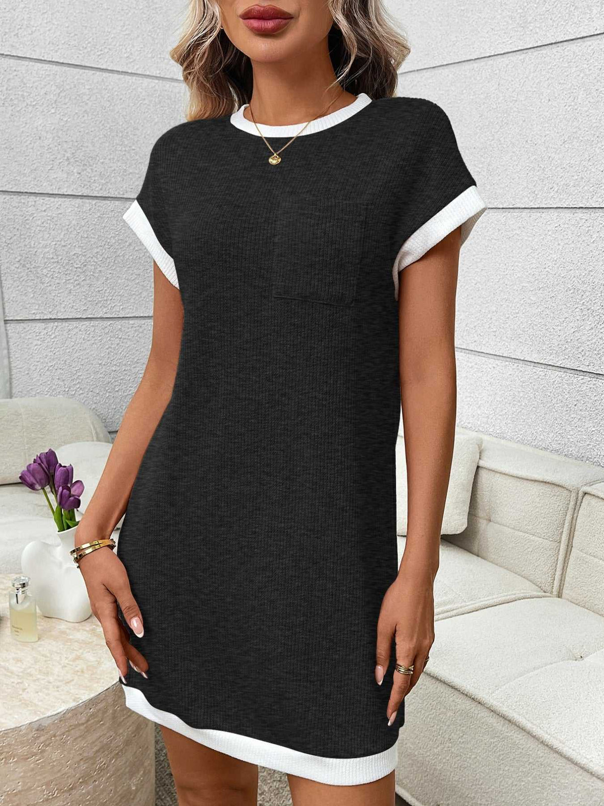 Contrast Trim Ribbed Knit Mini Dress with Pocket 100100281069040 32 Affordable Fashion Under $100 Jerry's Apparel 