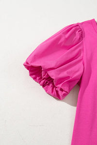 Casual Round Neck Bubble Sleeve T-Shirt