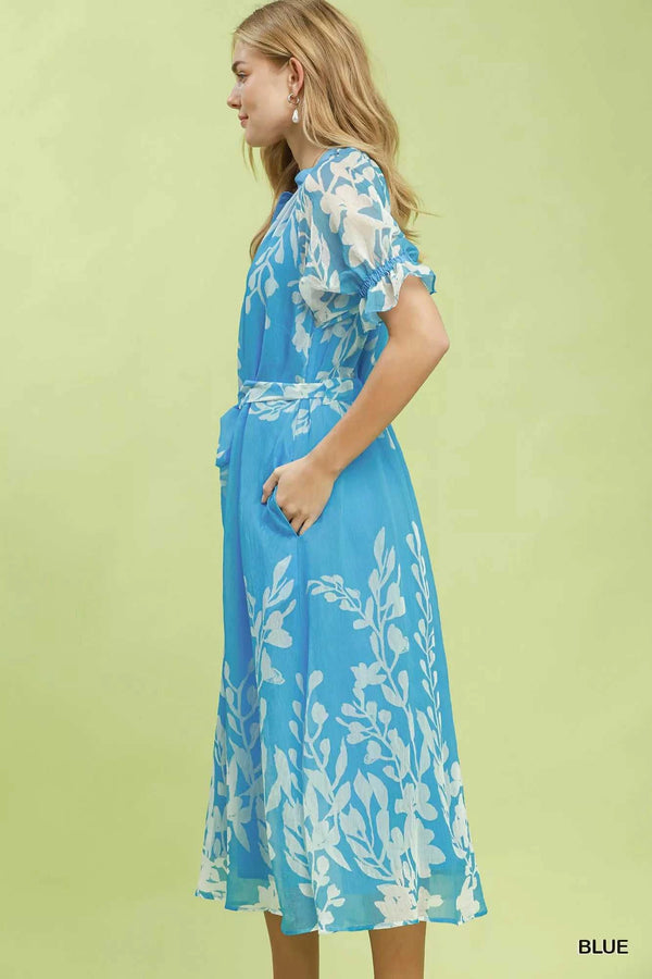 Umgee Floral Print Tie Waist Midi Dress with Side Pockets 100100877391448 66 Affordable Fashion Under $100 Jerry's Apparel 