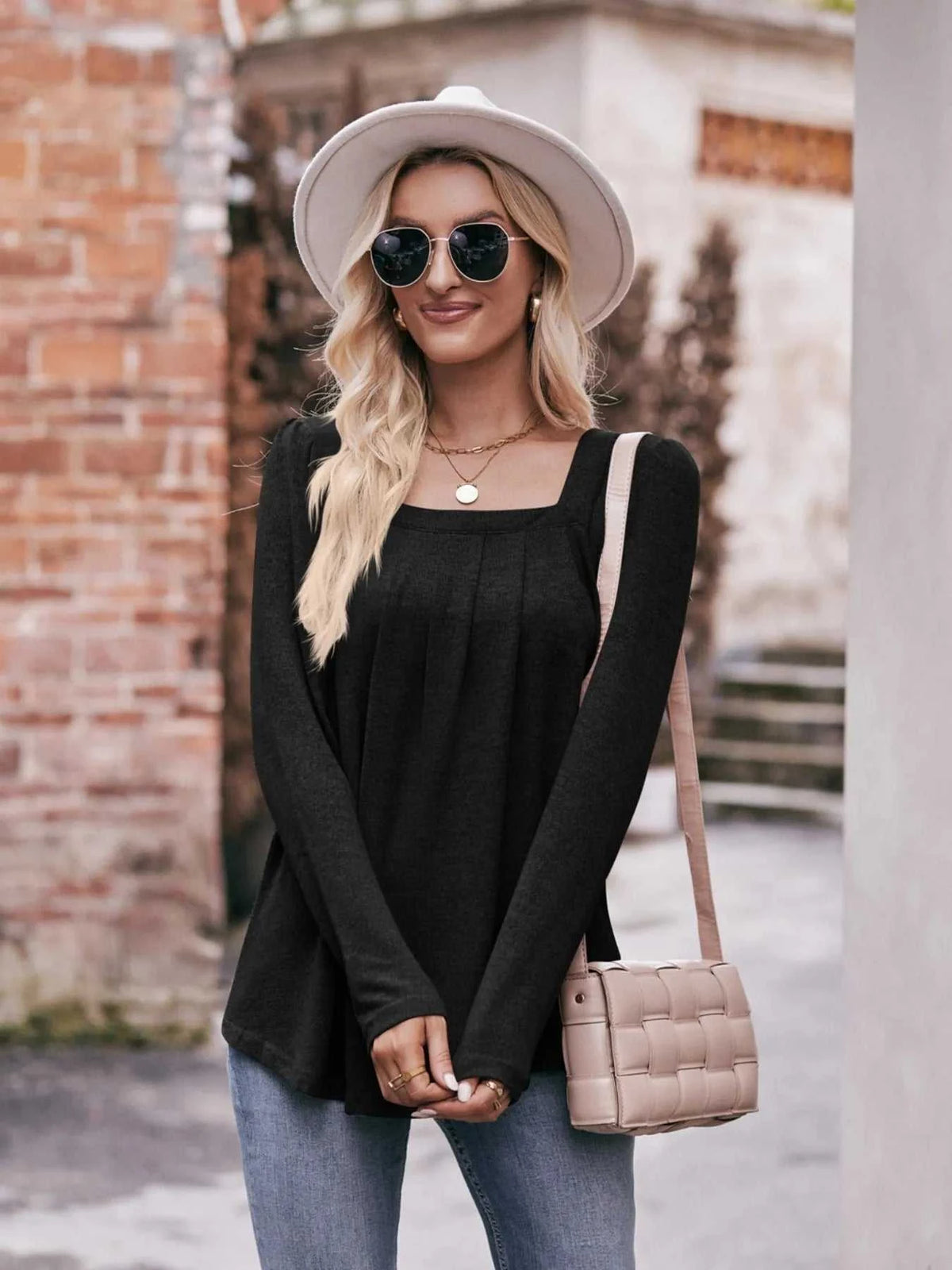Square Neck Long Sleeve T-Shirt 100100618971989 31 Affordable Fashion Under $100 Jerry's Apparel 