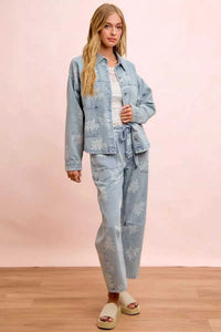 BiBi Printed Washed Denim Jacket With Pocket 100100427641338 64 Affordable Fashion Under $100 Jerry's Apparel 