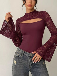 Lace Cut-out Flare Sleeve Bodysuit 100100328113938 32 Affordable Fashion Under $100 Jerry's Apparel 