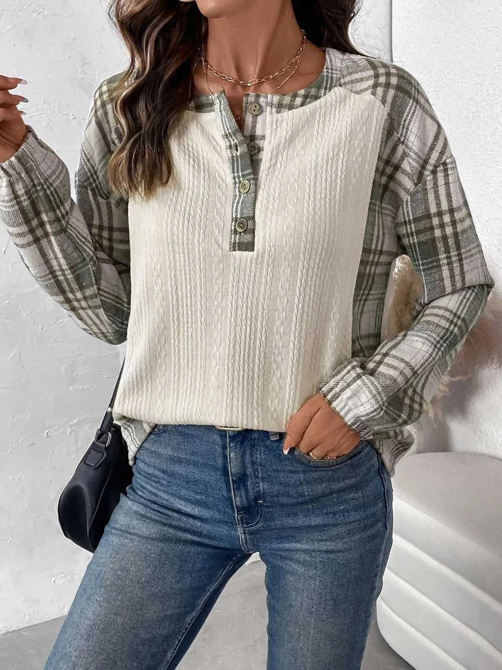 Perfee Plaid Half Button Long Sleeve T-Shirt 100100704091135 40 Affordable Fashion Under $100 Jerry's Apparel 