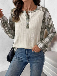 Perfee Plaid Half Button Long Sleeve T-Shirt 100100704091135 40 Affordable Fashion Under $100 Jerry's Apparel 
