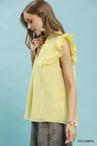 Umgee Textured Ruffle Sleeve Split V Neck Top 100100369981814 51 Affordable Fashion Under $100 Jerry's Apparel 