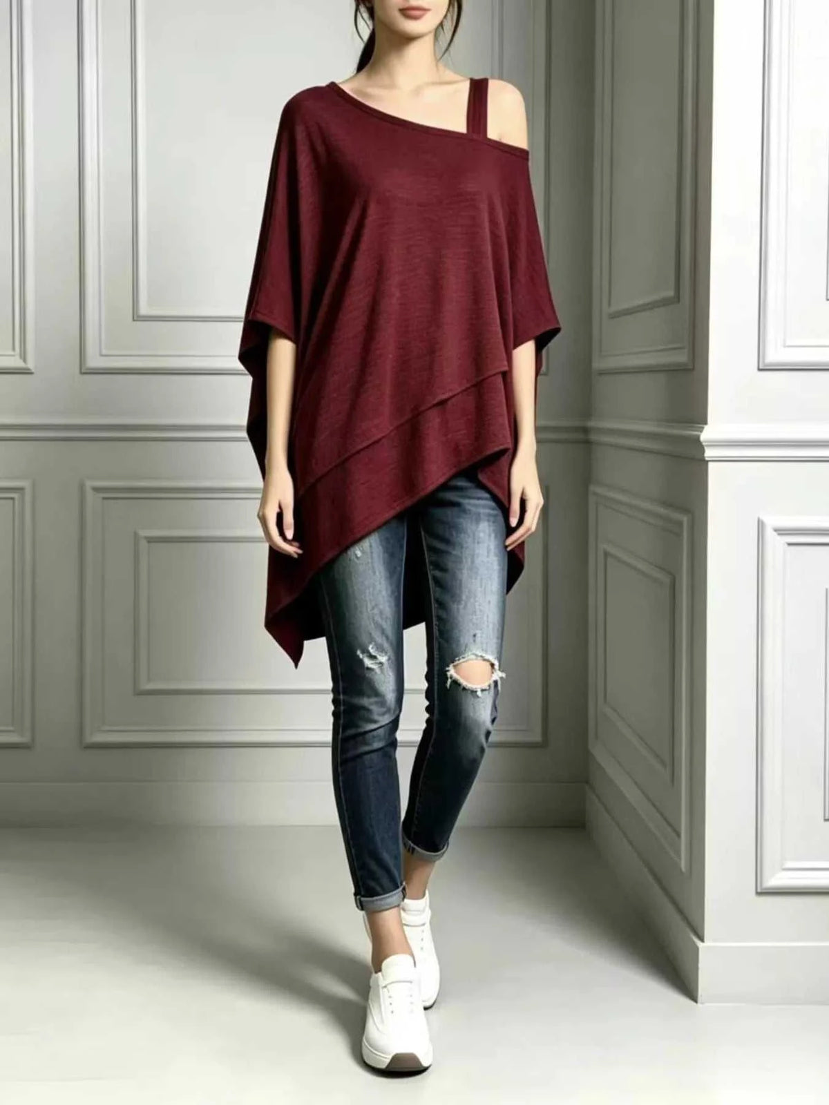Full Size Asymmetrical Neck Short Sleeve T-Shirt Plus Size 100100023279190 34 Affordable Fashion Under $100 Jerry's Apparel 