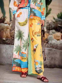 Printed Button Up Shirt and Pants Set