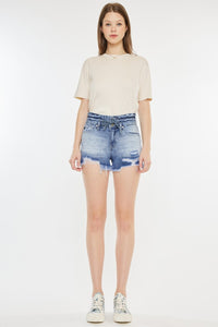 High Rise Frayed Hem Denim Shorts