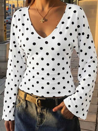 Polka Dot V-Neck Long Sleeve T-Shirt 100100468074592 29 Jerry's Apparel 