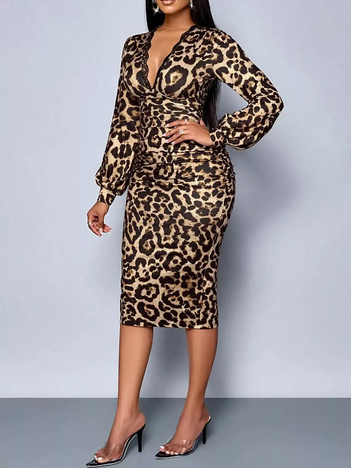 Lace Detail V-Neck Bodycon Midi Dress 101001065320346 41 Affordable Fashion Under $100 Jerry's Apparel 