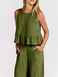 Full Size Ruffled Hem Sleeveless Top and Wide-Leg Pants Set Plus Size 100100048319818 31 Affordable Fashion Under $100 Jerry's Apparel 