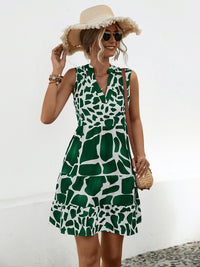 Printed Notched Sleeveless Tiered Dress