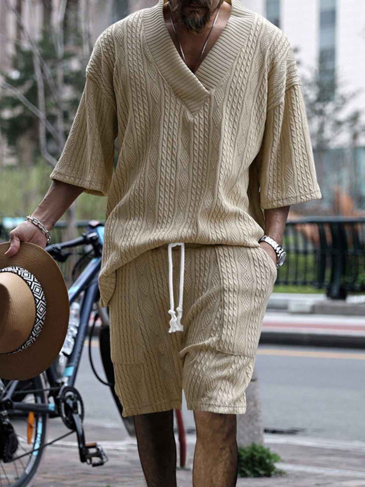 Men's Full Size Casual Knit V-Neck Short Sleeve Top and Shorts Set Plus Size 100400200384867 38 Men's Sets Jerry's Apparel 