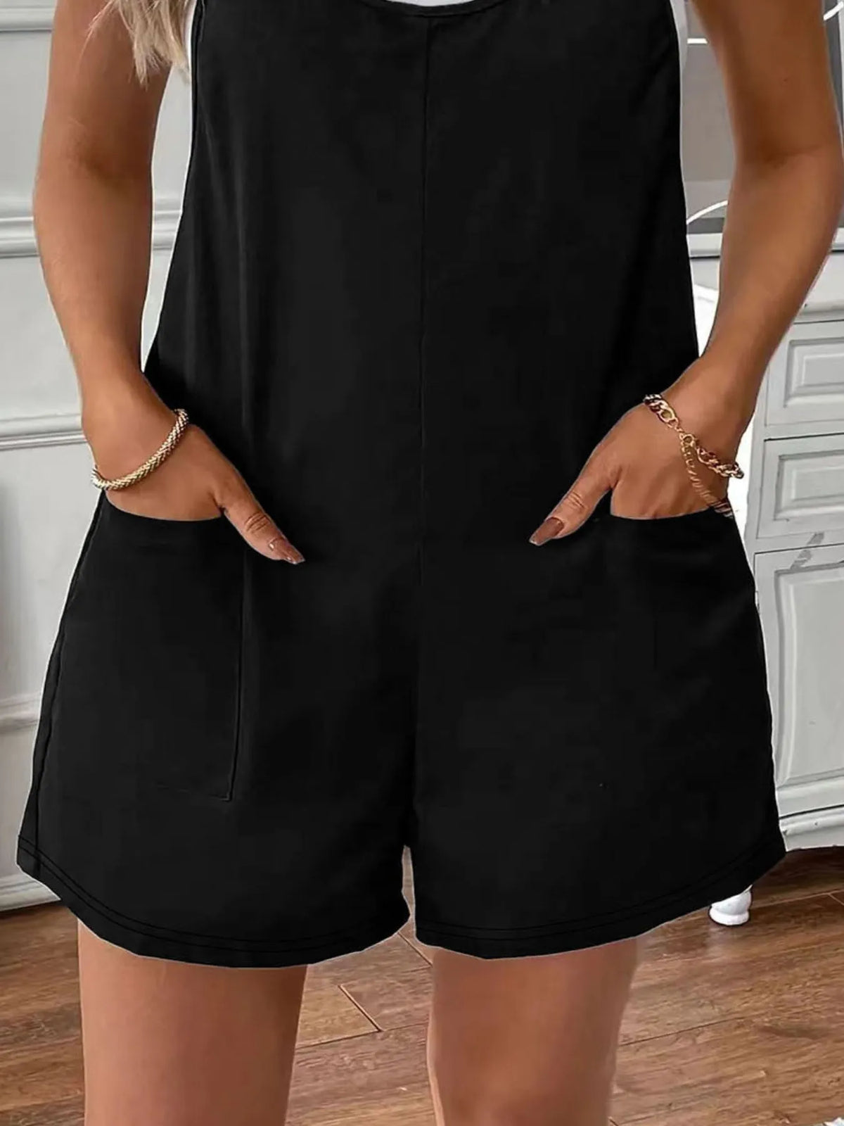 Full Size Scoop Neck Spaghetti Strap Overalls Plus Size