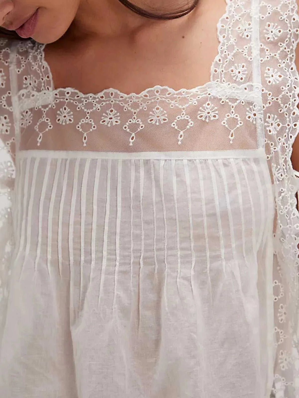 Lace-Trimmed Eyelet Square Neck Top 100100853981387 43 Affordable Fashion Under $100 Jerry's Apparel 