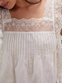 Lace-Trimmed Eyelet Square Neck Top 100100853981387 43 Affordable Fashion Under $100 Jerry's Apparel 