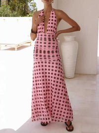 Polka Dot Halter Ruched Maxi Dress 100100900167641 56 Gifts for Her Jerry's Apparel 