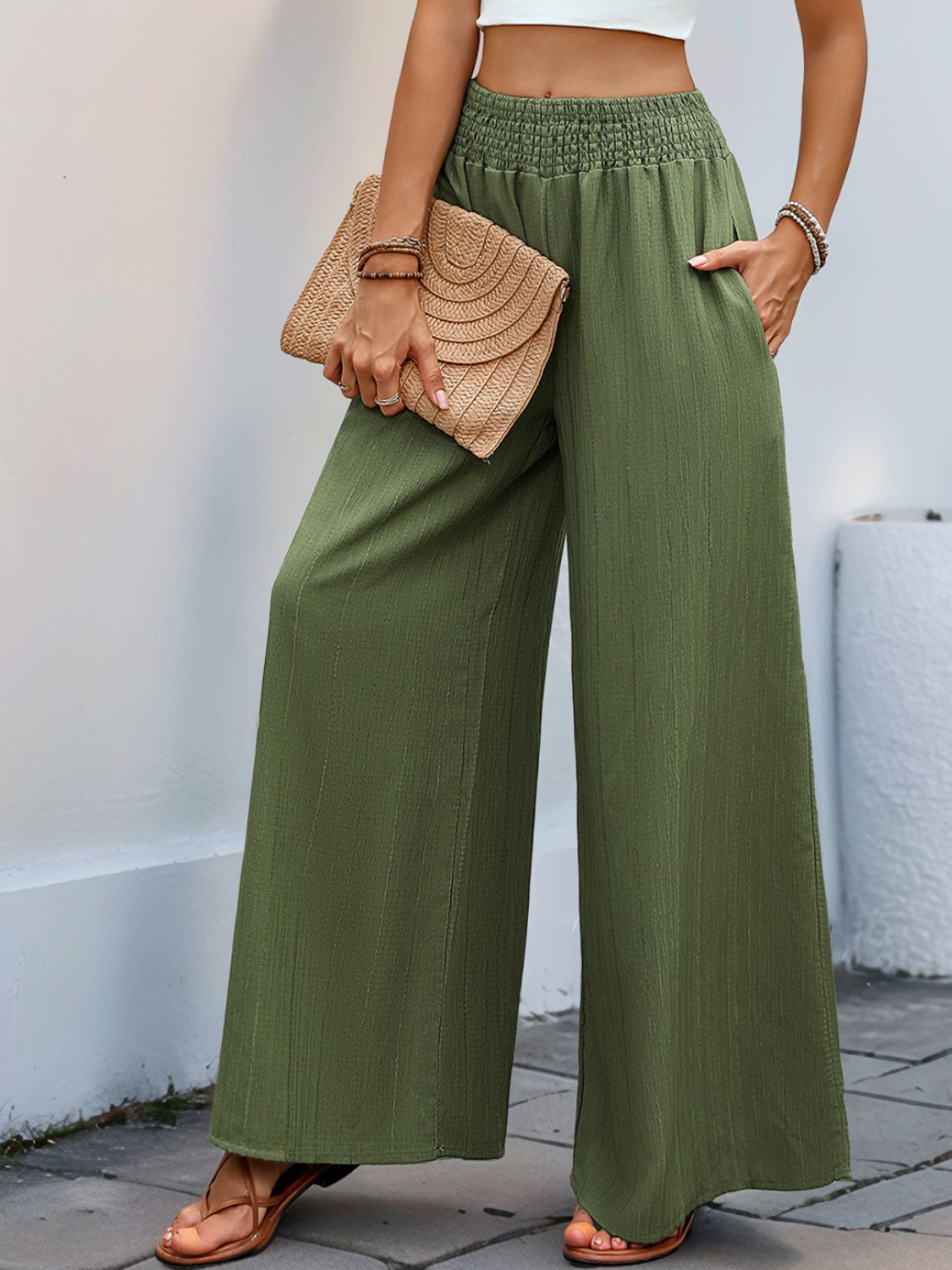 Perfee Smocked Wide Leg Pants