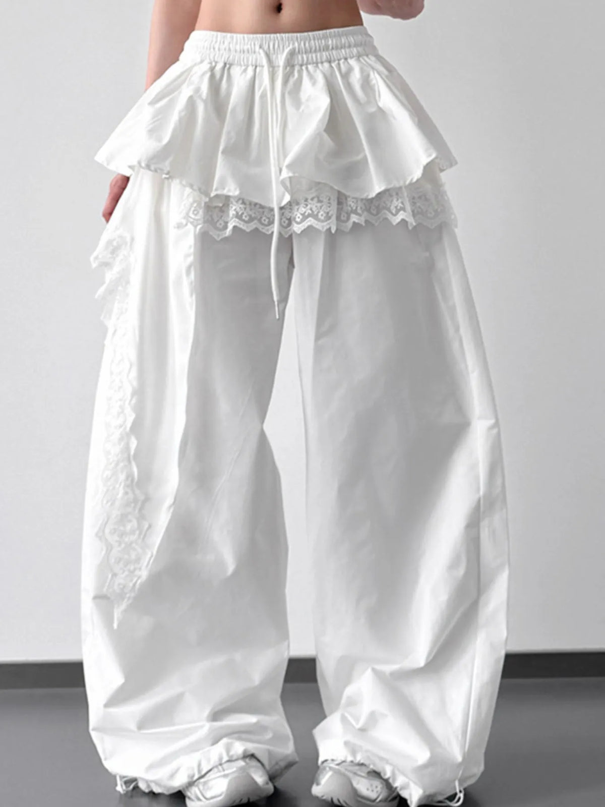 Lace Ruffled Wide Leg Pants