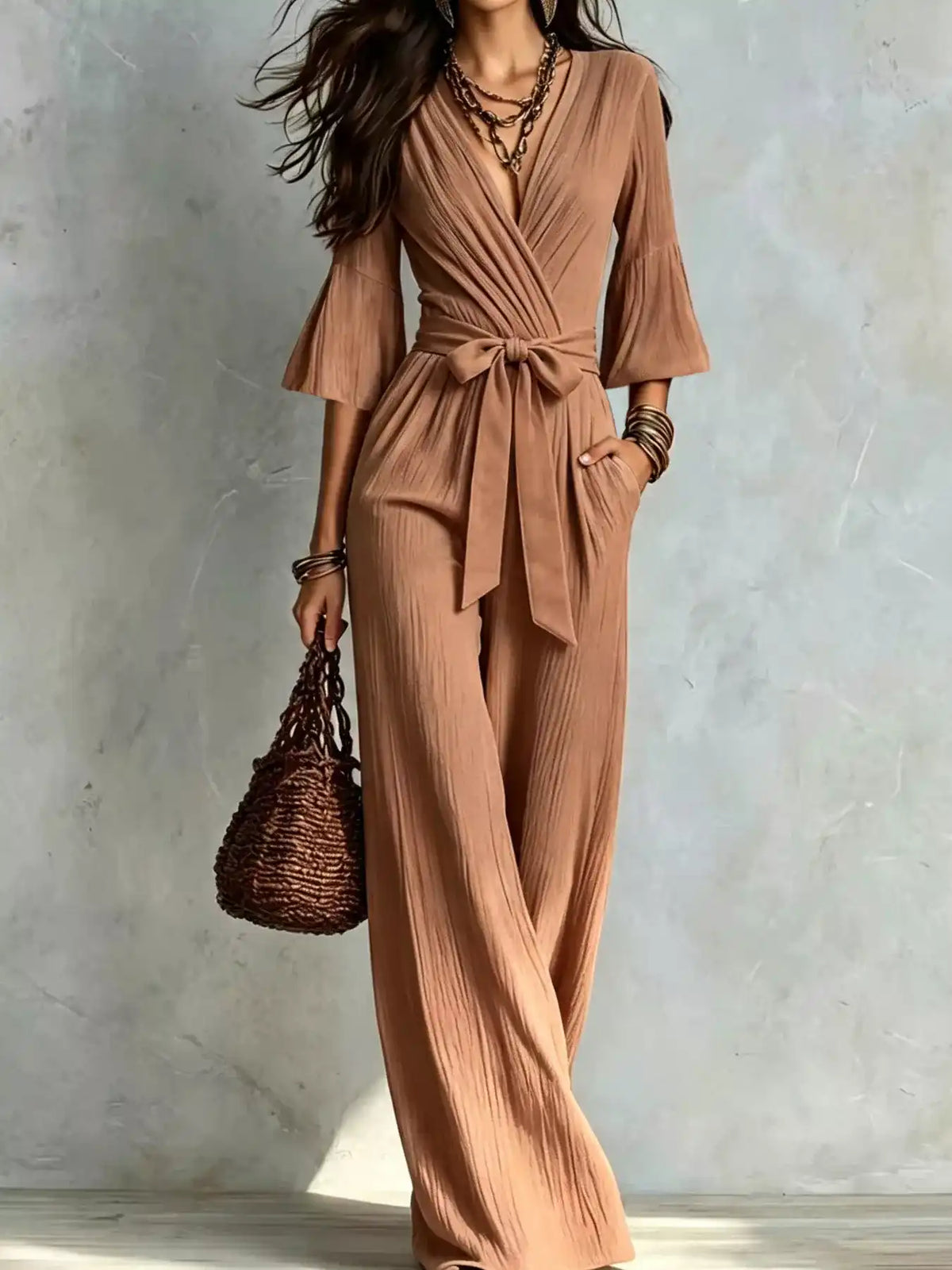 Pleated Wide-Leg Jumpsuit with Tie-Waist 101001893266329 52 Affordable Fashion Under $100 Jerry's Apparel 