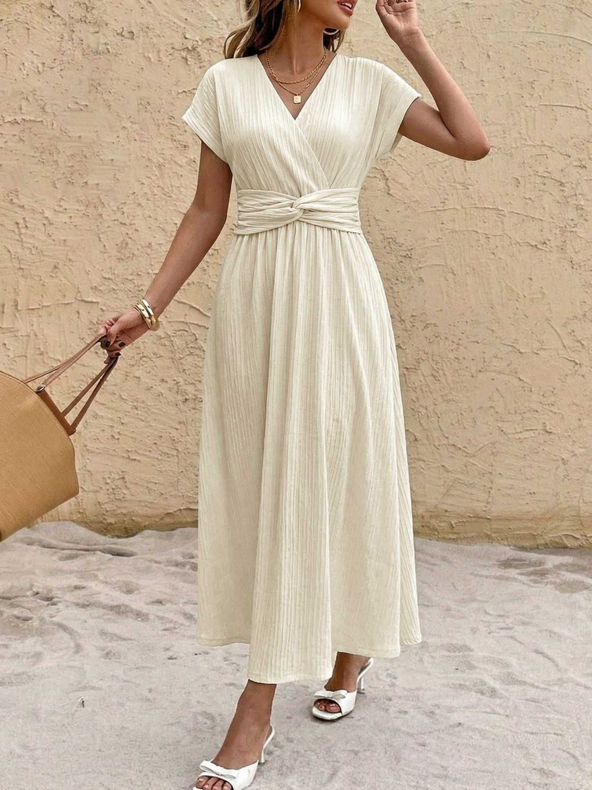 Surplice Short Sleeve Midi Dress 100100465813396 41 Affordable Fashion Under $100 Jerry's Apparel 