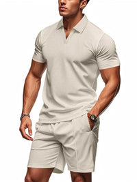 Men's Full Size Textured Short Sleeve Polo and Shorts Set Plus Size 100400402114307 34 Affordable Fashion Under $100 Jerry's Apparel 