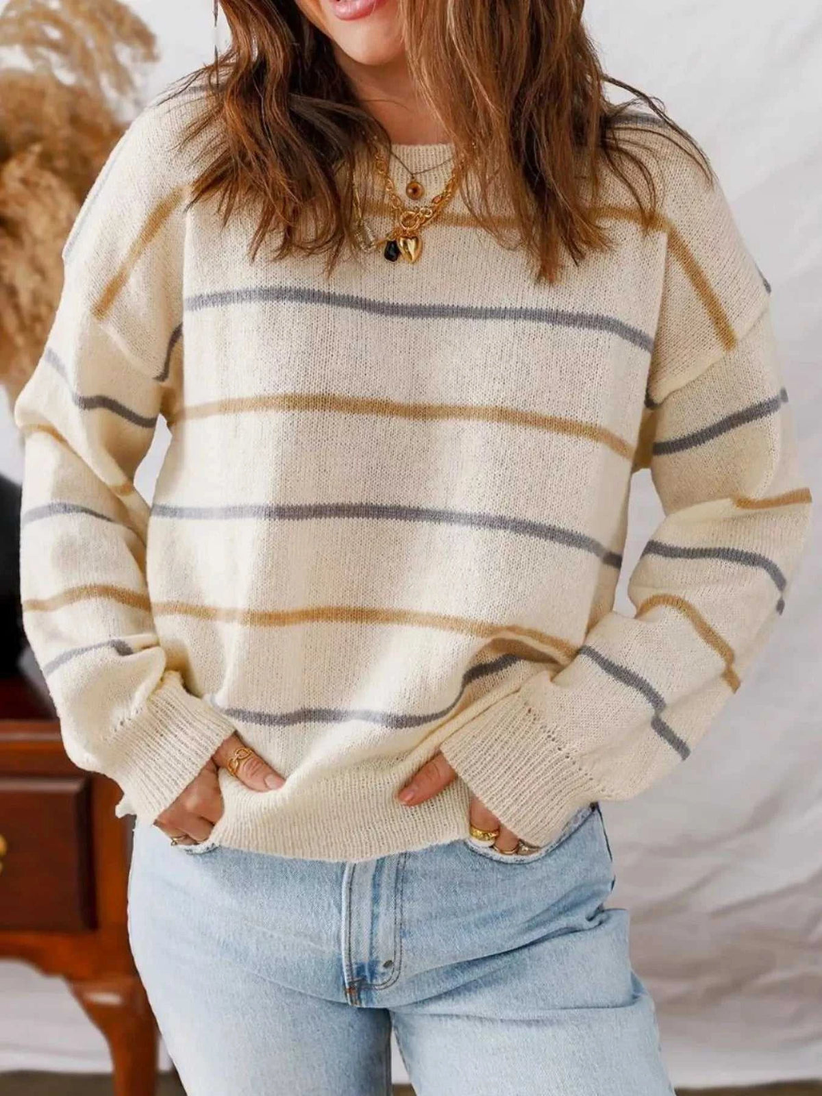 Striped Knit Round Neck Sweater 100100196271842 34 Affordable Fashion Under $100 Jerry's Apparel 