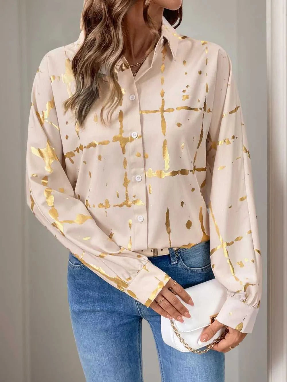 Perfee Printed Collared Neck Long Sleeve Shirt 100100022041032 35 Affordable Fashion Under $100 Jerry's Apparel 