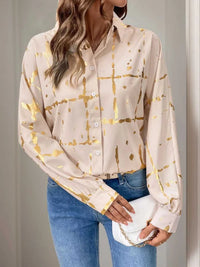 Perfee Printed Collared Neck Long Sleeve Shirt 100100022041032 35 Affordable Fashion Under $100 Jerry's Apparel 