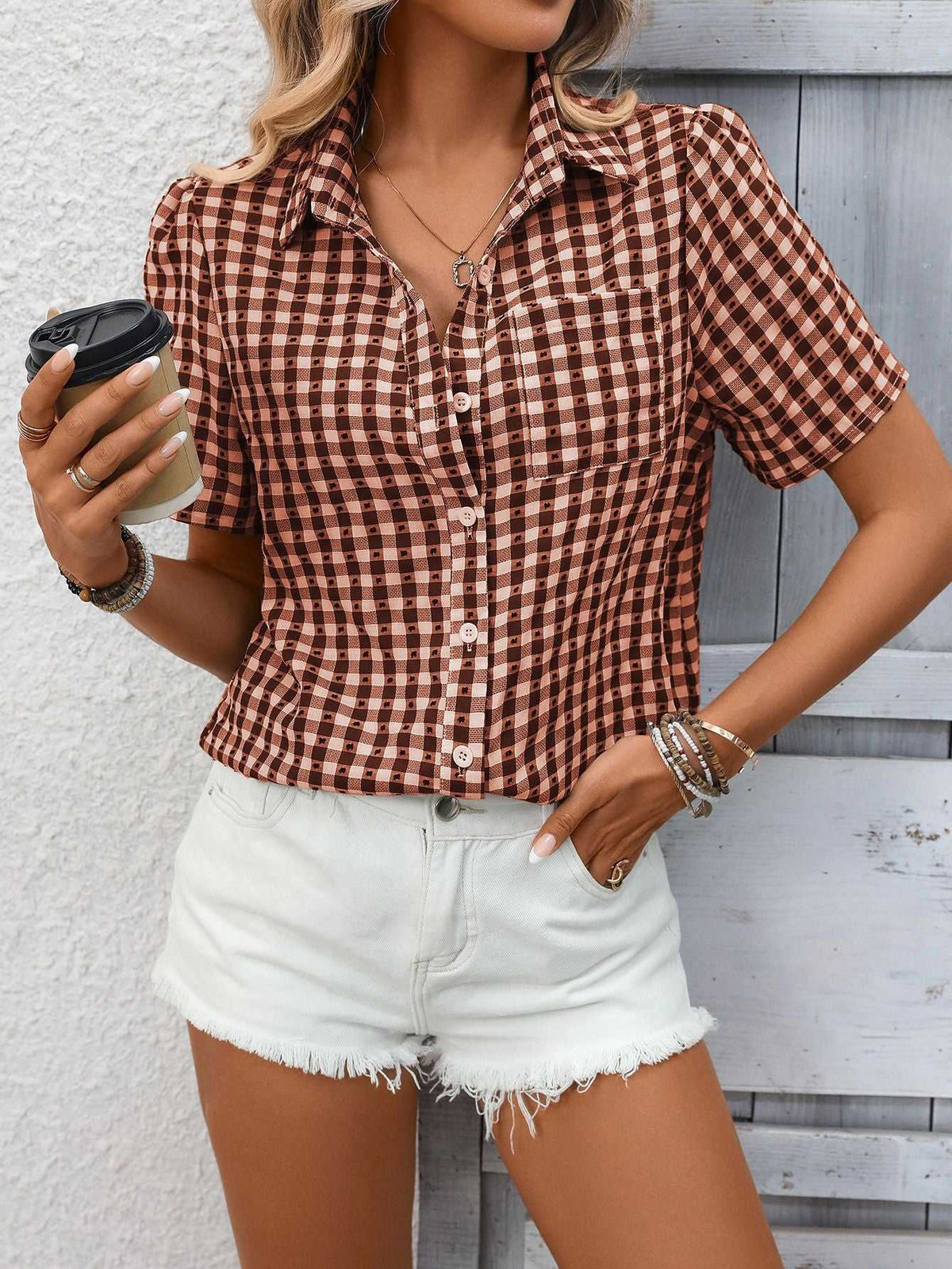 Plaid Button-Up Short Sleeve Shirt 100100054709959 33 Affordable Fashion Under $100 Jerry's Apparel 