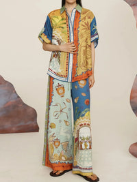 Printed Button Up Shirt and Pants Set