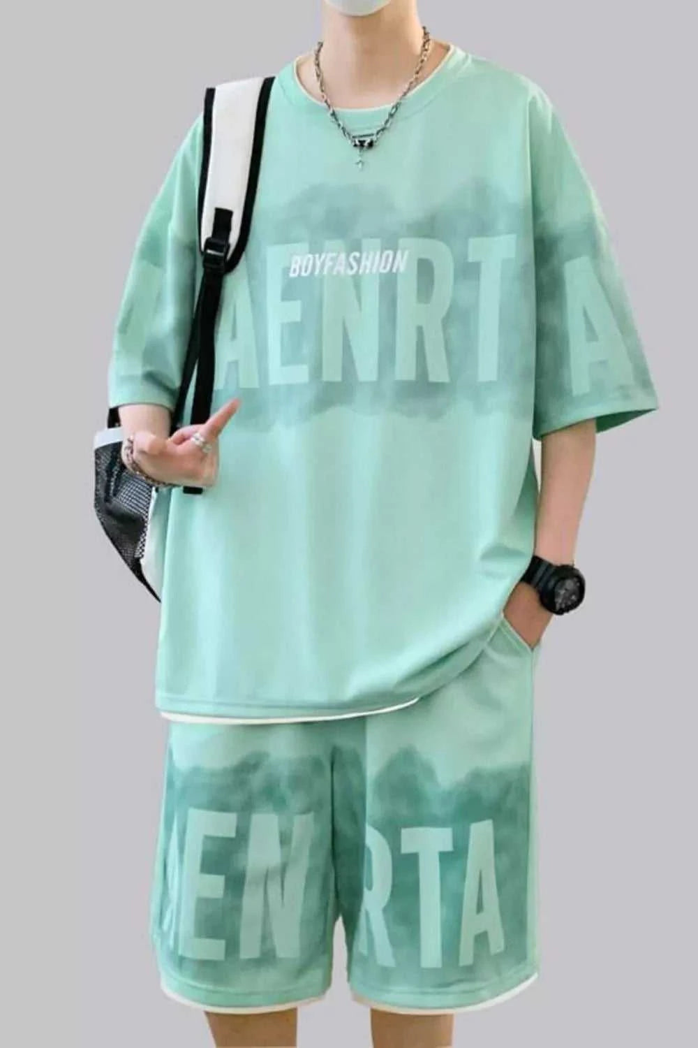 Men's Plus Size Letter Round Neck Tee and Shorts Set 100400294223129 56 Gifts for Him Jerry's Apparel 