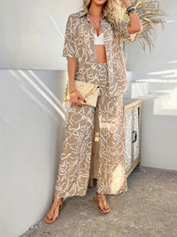 Devine Printed Button Down Shirt and Pants Set 100100774461792 54 Gifts for Her Jerry's Apparel 