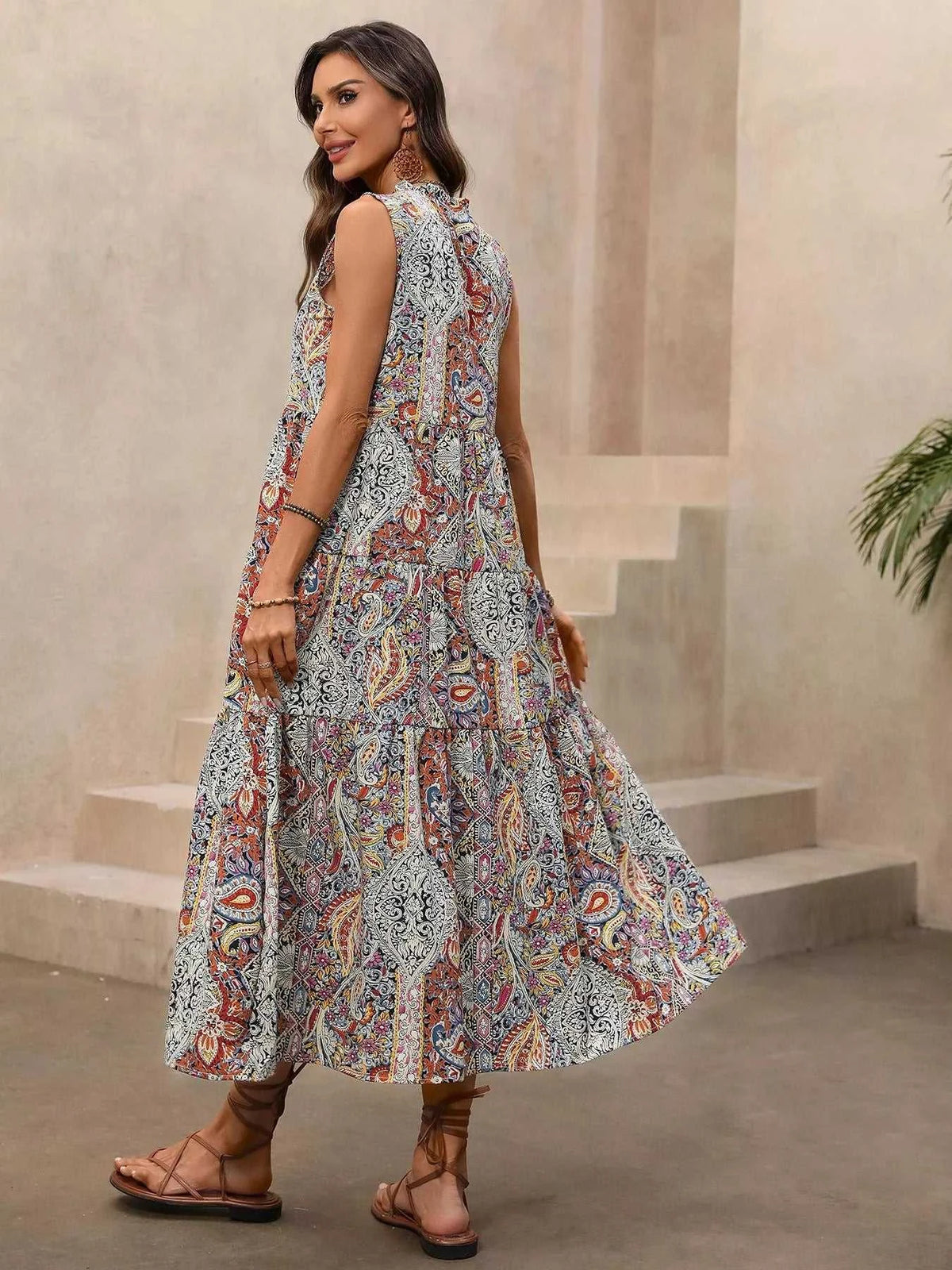 Paisley Print Tie Neck Sleeveless Midi Dress 100100431959174 36 Affordable Fashion Under $100 Jerry's Apparel 