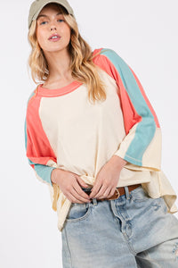 Color Block Curved Hem T-Shirt