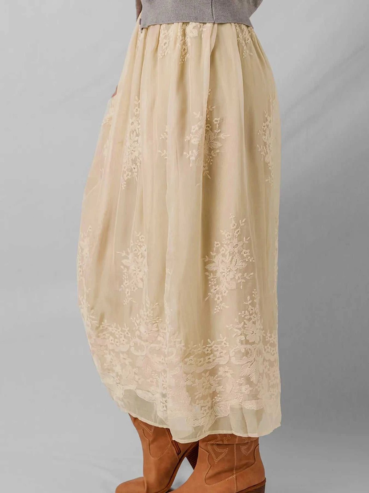 Embroidered Mesh Overlay Flowy Midi Skirt 100100602530081 64 Affordable Fashion Under $100 Jerry's Apparel 